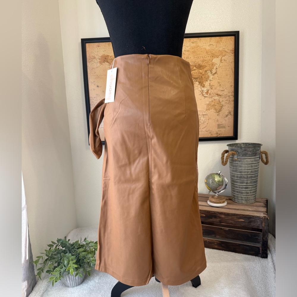 Choosy brand brown faux leather midi wrap skirt with a side bow detail - Picture 4 of 11